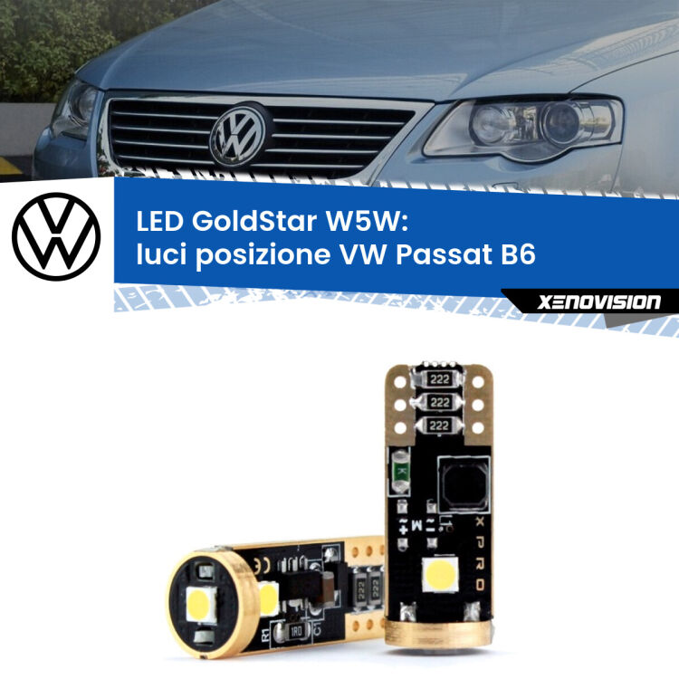 0 Luci posizione LED VW Passat B6 2005-2010: T10 GoldStar <strong>Luci posizione LED VW Passat</strong> B6 2005-2010: ottima luminosità a 360 gradi. Si inseriscono ovunque. Canbus, Top Quality.
