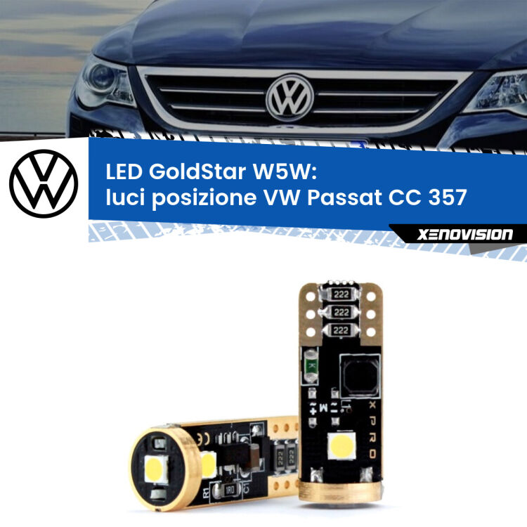 0 Luci posizione LED VW Passat CC 357 2008-2012: T10 GoldStar <strong>Luci posizione LED VW Passat CC</strong> 357 2008-2012: ottima luminosità a 360 gradi. Si inseriscono ovunque. Canbus, Top Quality.