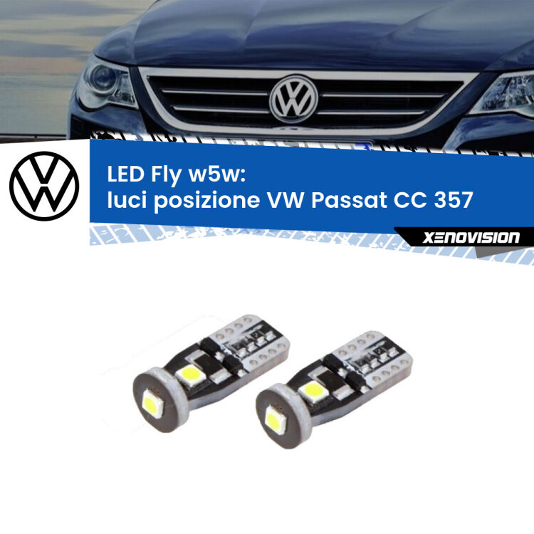 0 Luci posizione LED VW Passat CC 357 2008-2012: W5W Fly <strong>luci posizione LED per VW Passat CC</strong> 357 2008-2012. Coppia lampadine <strong>w5w</strong> Canbus compatte modello Fly Xenovision.
