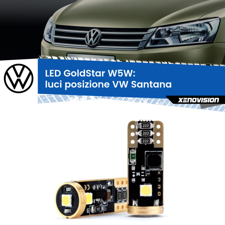 0 Luci posizione LED VW Santana 1995-2012: T10 GoldStar <strong>Luci posizione LED VW Santana</strong> 1995-2012: ottima luminosità a 360 gradi. Si inseriscono ovunque. Canbus, Top Quality.