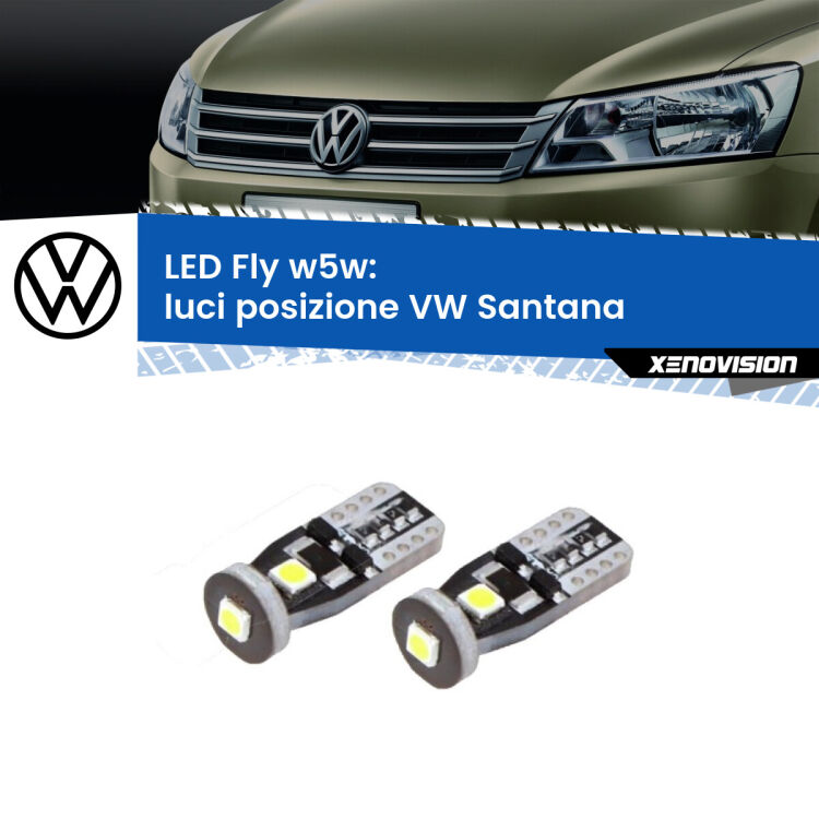 0 Luci posizione LED VW Santana 1995-2012: W5W Fly <strong>luci posizione LED per VW Santana</strong> 1995-2012. Coppia lampadine <strong>w5w</strong> Canbus compatte modello Fly Xenovision.