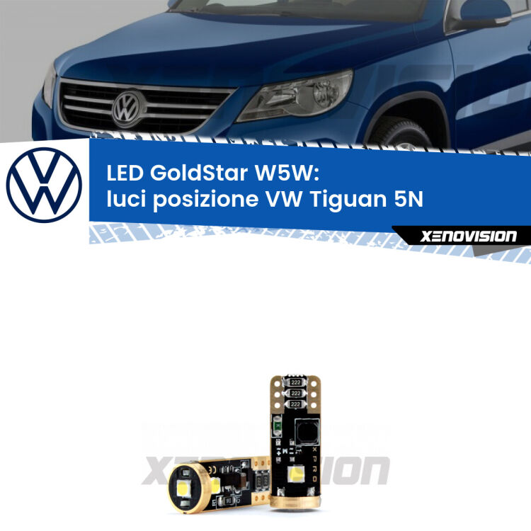 <strong>Luci posizione LED VW Tiguan</strong> 5N 2007-2011: ottima luminosità a 360 gradi. Si inseriscono ovunque. Canbus, Top Quality.