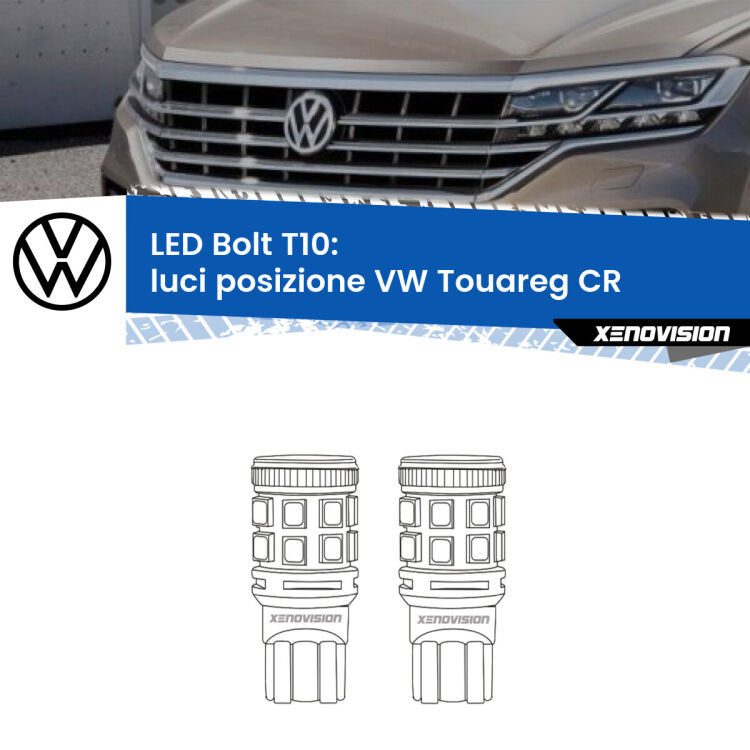 0 Luci posizione LED VW Touareg CR 2018in poi: T10 Bolt <strong>Luci posizione LED per VW Touareg</strong> CR 2018in poi. Coppia lampade <strong>T10</strong> modello Bolt canbus.