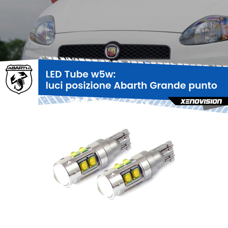 0 Luci posizione LED W5W Abarth Grande punto  2007-2010 W5W Tube <strong>Luci posizione LED 6000k per Abarth Grande punto</strong>  2007-2010. Lampadine <strong>W5W</strong> canbus modello Tube, luce bianco lunare, lunga durata e compatibilità.