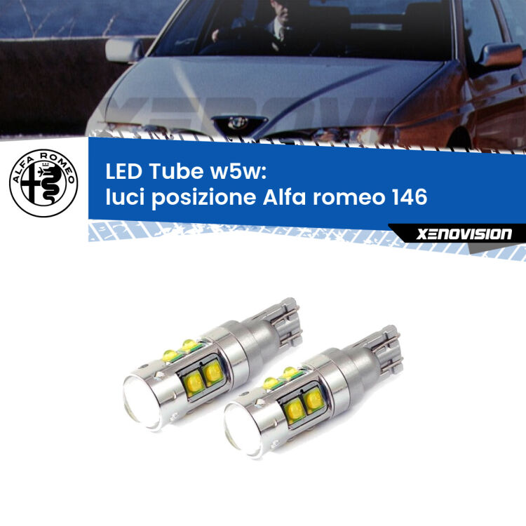 0 Luci posizione LED W5W Alfa romeo 146 1994-2001 W5W Tube <strong>Luci posizione LED 6000k per Alfa romeo 146</strong> 1994-2001. Lampadine <strong>W5W</strong> canbus modello Tube, luce bianco lunare, lunga durata e compatibilità.