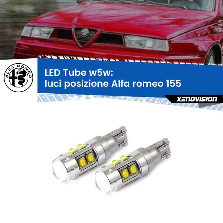 0 Luci posizione LED W5W Alfa romeo 155  1992-1997 W5W Tube <strong>Luci posizione LED 6000k per Alfa romeo 155</strong>  1992-1997. Lampadine <strong>W5W</strong> canbus modello Tube, luce bianco lunare, lunga durata e compatibilità.