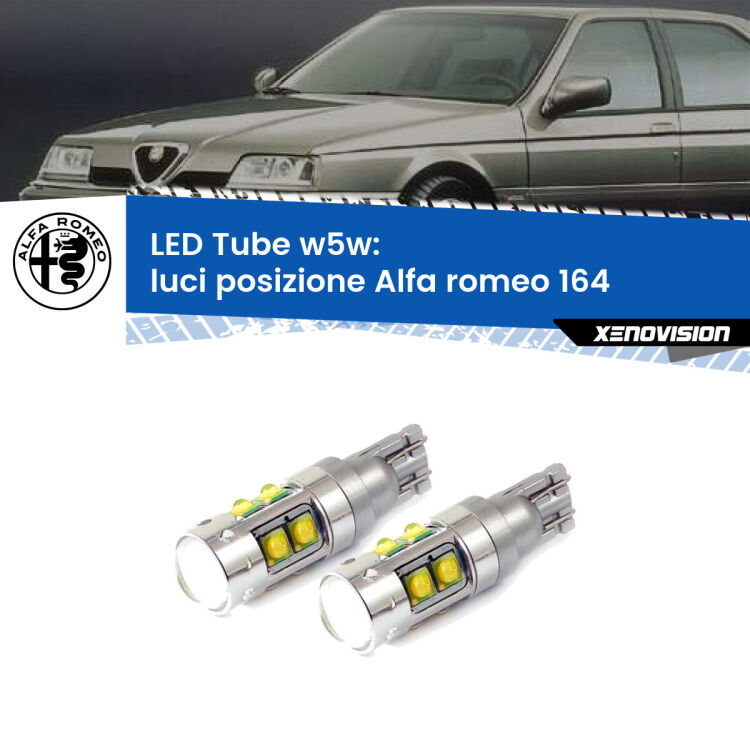 0 Luci posizione LED W5W Alfa romeo 164  1987-1998 W5W Tube <strong>Luci posizione LED 6000k per Alfa romeo 164</strong>  1987-1998. Lampadine <strong>W5W</strong> canbus modello Tube, luce bianco lunare, lunga durata e compatibilità.