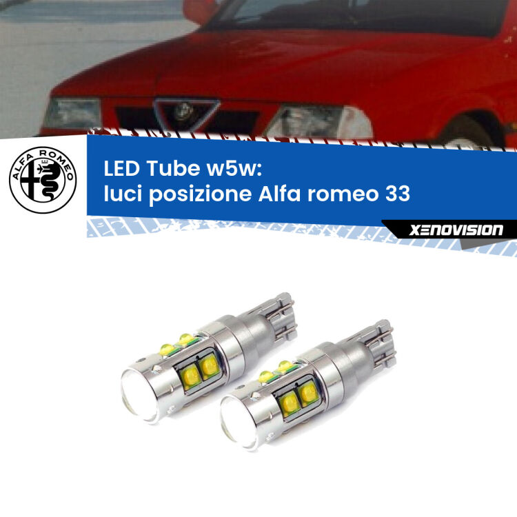 0 Luci posizione LED W5W Alfa romeo 33  1990-1994 W5W Tube <strong>Luci posizione LED 6000k per Alfa romeo 33</strong>  1990-1994. Lampadine <strong>W5W</strong> canbus modello Tube, luce bianco lunare, lunga durata e compatibilità.