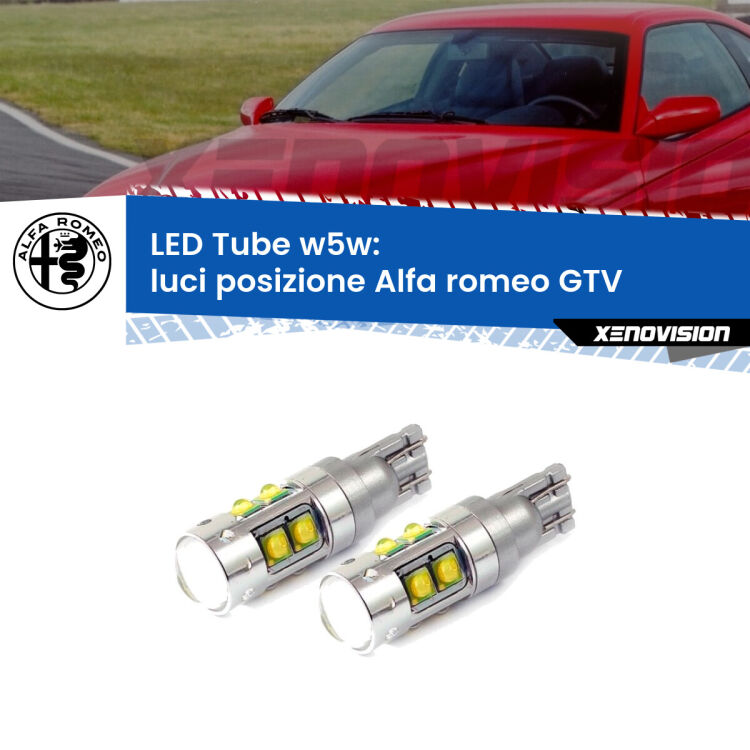 0 Luci posizione LED W5W Alfa romeo GTV 1995-2005 W5W Tube <strong>Luci posizione LED 6000k per Alfa romeo GTV</strong> 1995-2005. Lampadine <strong>W5W</strong> canbus modello Tube, luce bianco lunare, lunga durata e compatibilità.