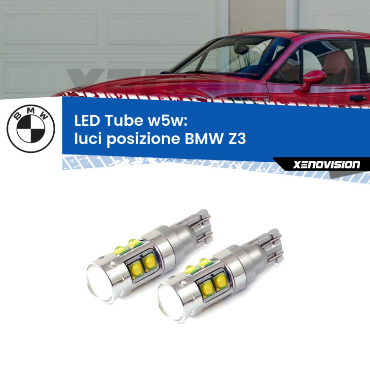 0 Luci posizione LED W5W BMW Z3  1997-2003 W5W Tube <strong>Luci posizione LED 6000k per BMW Z3</strong>  1997-2003. Lampadine <strong>W5W</strong> canbus modello Tube, luce bianco lunare, lunga durata e compatibilità.