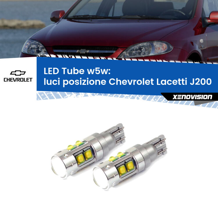 0 Luci posizione LED W5W Chevrolet Lacetti J200 2002-2009 W5W Tube <strong>Luci posizione LED 6000k per Chevrolet Lacetti</strong> J200 2002-2009. Lampadine <strong>W5W</strong> canbus modello Tube, luce bianco lunare, lunga durata e compatibilità.