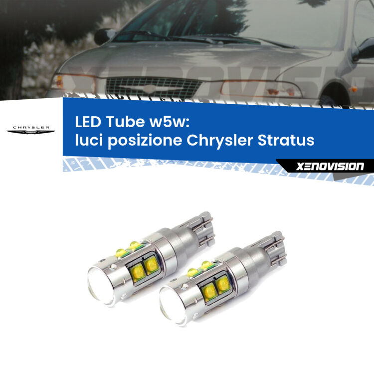 0 Luci posizione LED W5W Chrysler Stratus  1995-2001 W5W Tube <strong>Luci posizione LED 6000k per Chrysler Stratus</strong>  1995-2001. Lampadine <strong>W5W</strong> canbus modello Tube, luce bianco lunare, lunga durata e compatibilità.