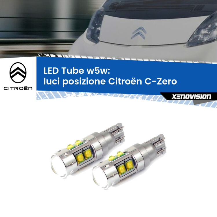 0 Luci posizione LED W5W Citroën C-Zero 2010-2019 W5W Tube <strong>Luci posizione LED 6000k per Citroën C-Zero</strong> 2010-2019. Lampadine <strong>W5W</strong> canbus modello Tube, luce bianco lunare, lunga durata e compatibilità.