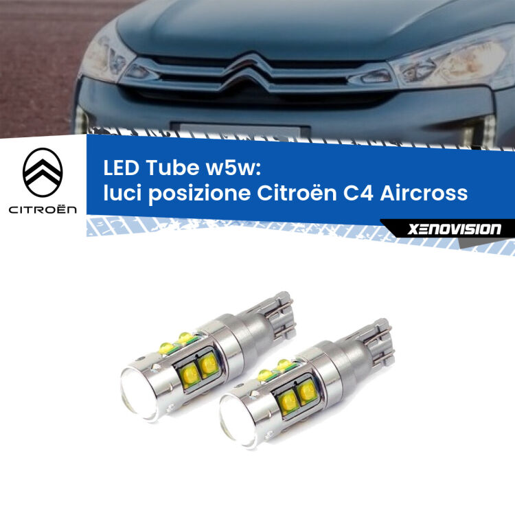 0 Luci posizione LED W5W Citroën C4 Aircross 2010-2018 W5W Tube <strong>Luci posizione LED 6000k per Citroën C4 Aircross</strong> 2010-2018. Lampadine <strong>W5W</strong> canbus modello Tube, luce bianco lunare, lunga durata e compatibilità.