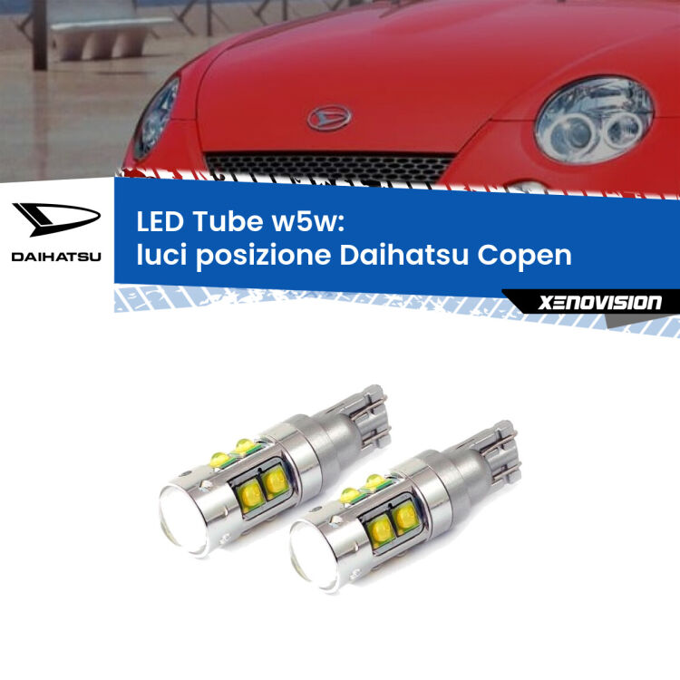 0 Luci posizione LED W5W Daihatsu Copen  2003-2012 W5W Tube <strong>Luci posizione LED 6000k per Daihatsu Copen</strong>  2003-2012. Lampadine <strong>W5W</strong> canbus modello Tube, luce bianco lunare, lunga durata e compatibilità.