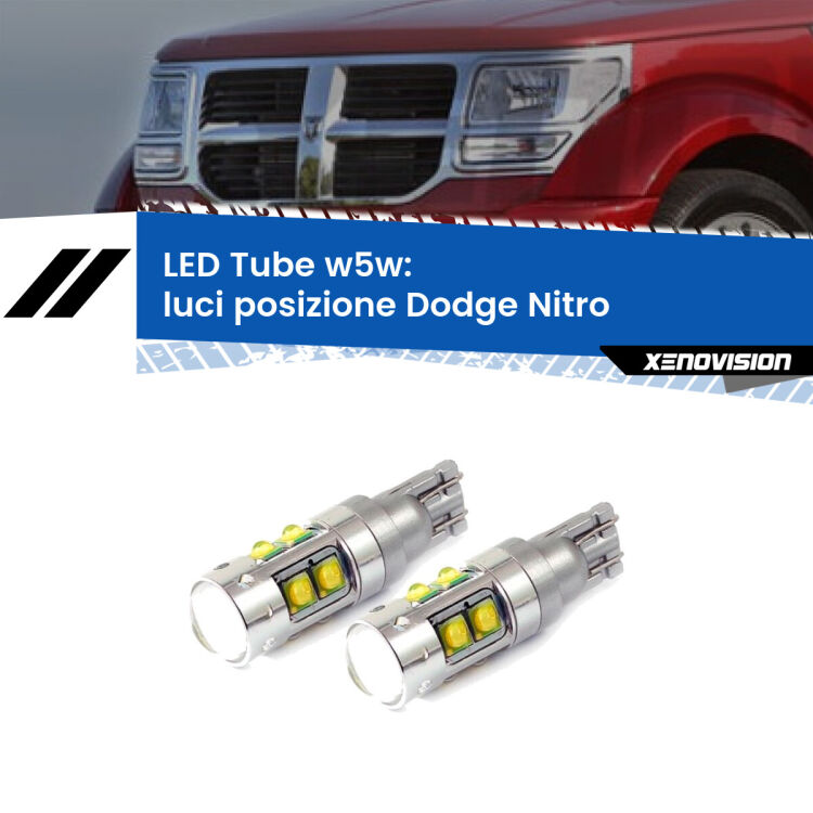 0 Luci posizione LED W5W Dodge Nitro  2006-2012 W5W Tube <strong>Luci posizione LED 6000k per Dodge Nitro</strong>  2006-2012. Lampadine <strong>W5W</strong> canbus modello Tube, luce bianco lunare, lunga durata e compatibilità.