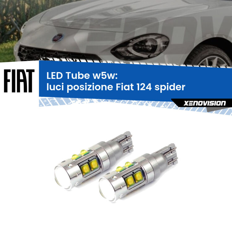 0 Luci posizione LED W5W Fiat 124 spider 2016in poi W5W Tube <strong>Luci posizione LED 6000k per Fiat 124 spider</strong> 2016in poi. Lampadine <strong>W5W</strong> canbus modello Tube, luce bianco lunare, lunga durata e compatibilità.