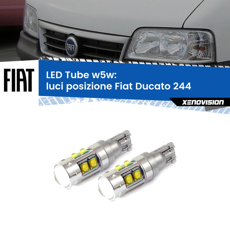 0 Luci posizione LED W5W Fiat Ducato 244 2002-2006 W5W Tube <strong>Luci posizione LED 6000k per Fiat Ducato</strong> 244 2002-2006. Lampadine <strong>W5W</strong> canbus modello Tube, luce bianco lunare, lunga durata e compatibilità.