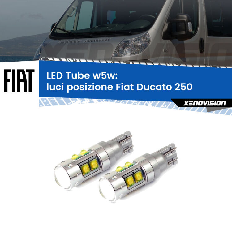 0 Luci posizione LED W5W Fiat Ducato 250 2006-2013 W5W Tube <strong>Luci posizione LED 6000k per Fiat Ducato</strong> 250 2006-2013. Lampadine <strong>W5W</strong> canbus modello Tube, luce bianco lunare, lunga durata e compatibilità.
