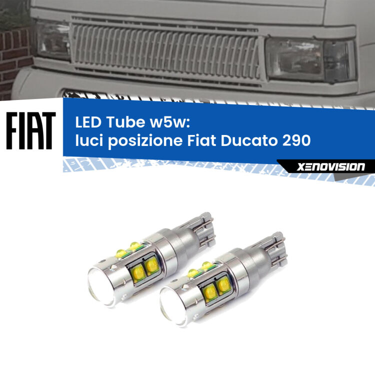 0 Luci posizione LED W5W Fiat Ducato 290 1989-1994 W5W Tube <strong>Luci posizione LED 6000k per Fiat Ducato</strong> 290 1989-1994. Lampadine <strong>W5W</strong> canbus modello Tube, luce bianco lunare, lunga durata e compatibilità.