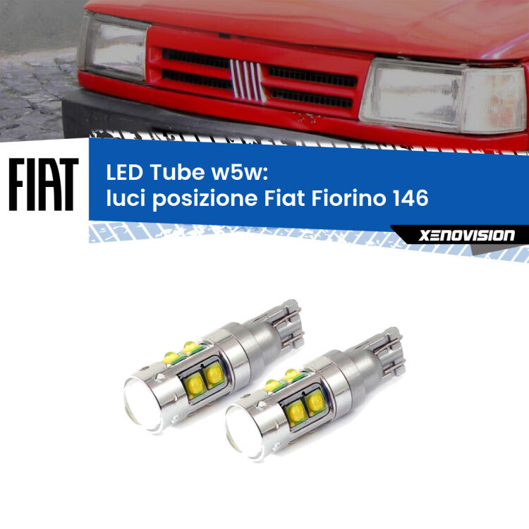 0 Luci posizione LED W5W Fiat Fiorino 146 1988-2001 W5W Tube <strong>Luci posizione LED 6000k per Fiat Fiorino</strong> 146 1988-2001. Lampadine <strong>W5W</strong> canbus modello Tube, luce bianco lunare, lunga durata e compatibilità.