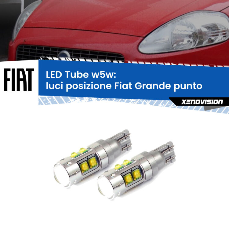 0 Luci posizione LED W5W Fiat Grande punto 2005-2018 W5W Tube <strong>Luci posizione LED 6000k per Fiat Grande punto</strong> 2005-2018. Lampadine <strong>W5W</strong> canbus modello Tube, luce bianco lunare, lunga durata e compatibilità.