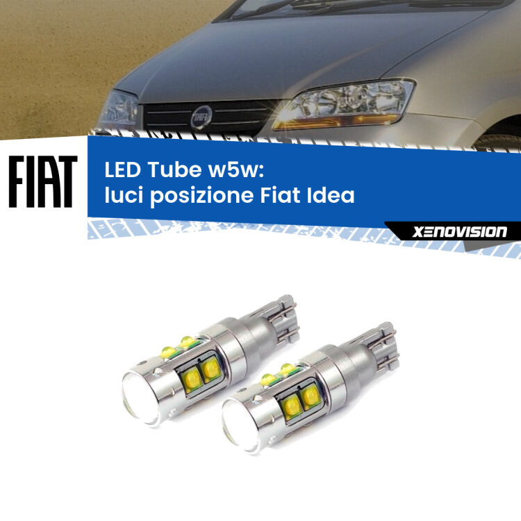 0 Luci posizione LED W5W Fiat Idea  2003-2015 W5W Tube <strong>Luci posizione LED 6000k per Fiat Idea</strong>  2003-2015. Lampadine <strong>W5W</strong> canbus modello Tube, luce bianco lunare, lunga durata e compatibilità.