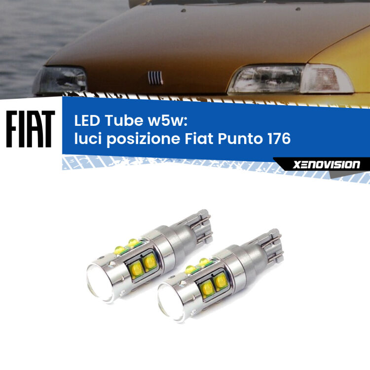 0 Luci posizione LED W5W Fiat Punto 176 1993-1999 W5W Tube <strong>Luci posizione LED 6000k per Fiat Punto</strong> 176 1993-1999. Lampadine <strong>W5W</strong> canbus modello Tube, luce bianco lunare, lunga durata e compatibilità.