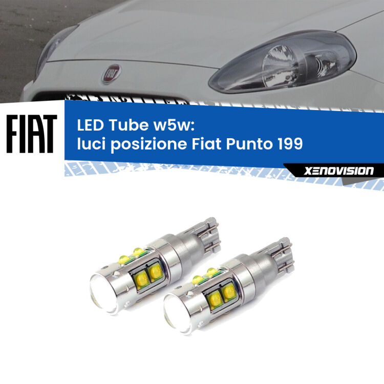 0 Luci posizione LED W5W Fiat Punto 199 2012-2018 W5W Tube <strong>Luci posizione LED 6000k per Fiat Punto</strong> 199 2012-2018. Lampadine <strong>W5W</strong> canbus modello Tube, luce bianco lunare, lunga durata e compatibilità.