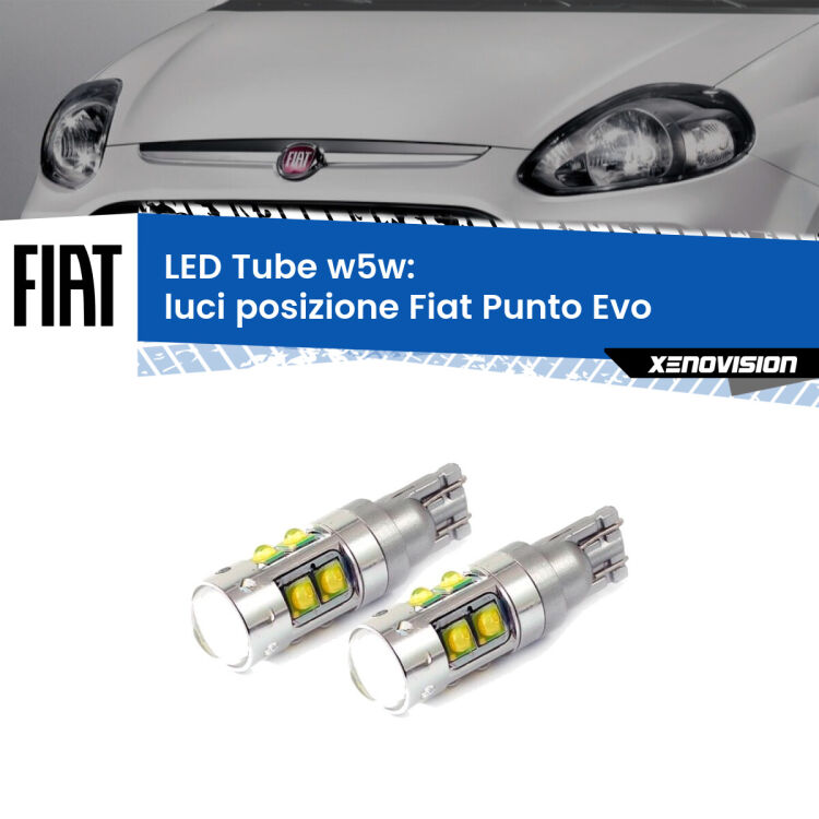 0 Luci posizione LED W5W Fiat Punto Evo 2009-2015 W5W Tube <strong>Luci posizione LED 6000k per Fiat Punto Evo</strong> 2009-2015. Lampadine <strong>W5W</strong> canbus modello Tube, luce bianco lunare, lunga durata e compatibilità.