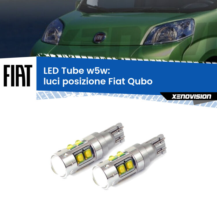 0 Luci posizione LED W5W Fiat Qubo 2008-2021 W5W Tube <strong>Luci posizione LED 6000k per Fiat Qubo</strong> 2008-2021. Lampadine <strong>W5W</strong> canbus modello Tube, luce bianco lunare, lunga durata e compatibilità.