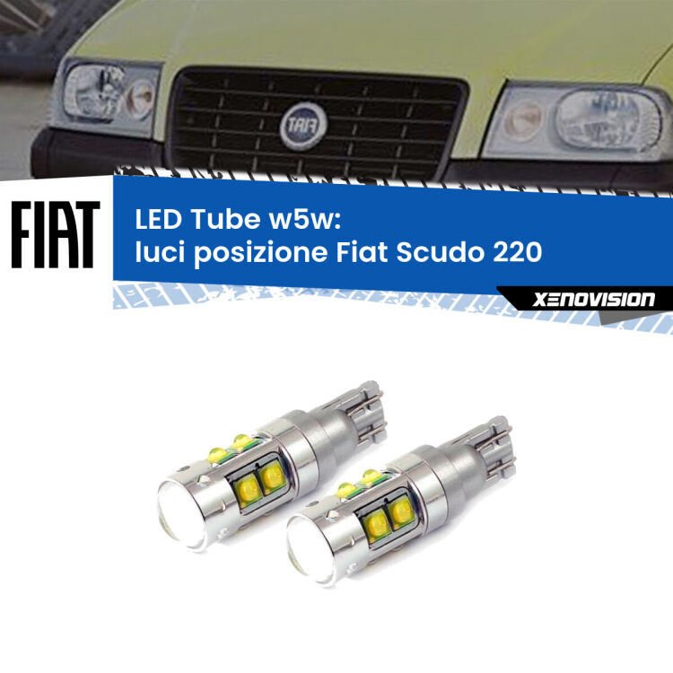 0 Luci posizione LED W5W Fiat Scudo 220 1996-2006 W5W Tube <strong>Luci posizione LED 6000k per Fiat Scudo</strong> 220 1996-2006. Lampadine <strong>W5W</strong> canbus modello Tube, luce bianco lunare, lunga durata e compatibilità.