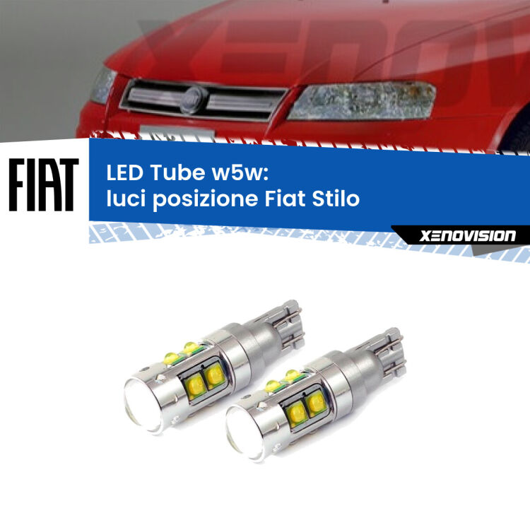 0 Luci posizione LED W5W Fiat Stilo 2001-2006 W5W Tube <strong>Luci posizione LED 6000k per Fiat Stilo</strong> 2001-2006. Lampadine <strong>W5W</strong> canbus modello Tube, luce bianco lunare, lunga durata e compatibilità.