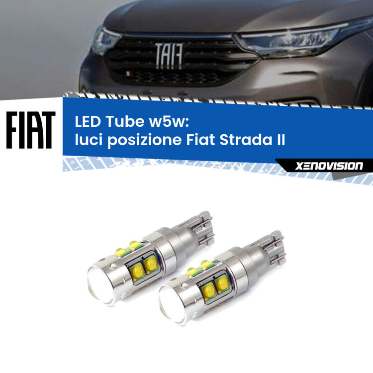 0 Luci posizione LED W5W Fiat Strada II 2017in poi W5W Tube <strong>Luci posizione LED 6000k per Fiat Strada</strong> II 2017in poi. Lampadine <strong>W5W</strong> canbus modello Tube, luce bianco lunare, lunga durata e compatibilità.