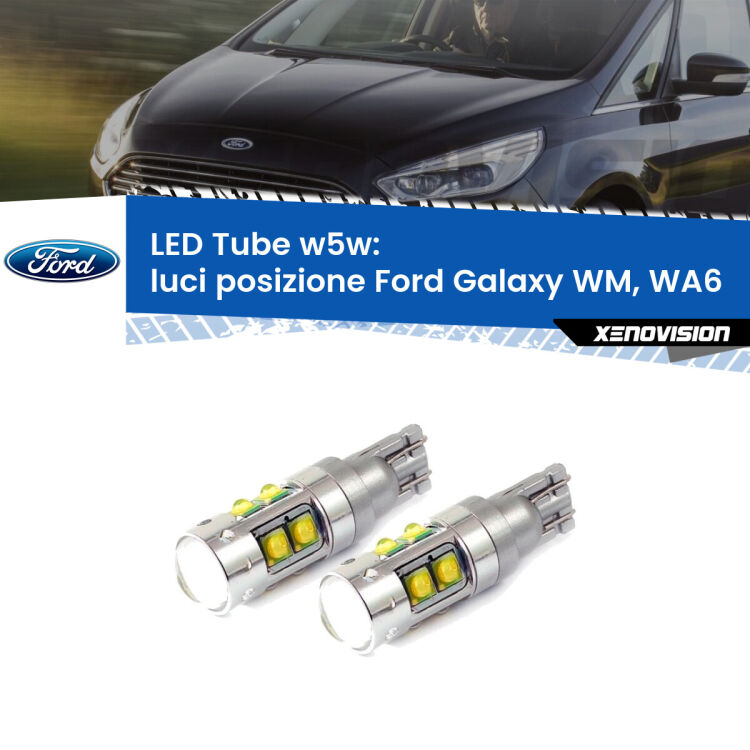 0 Luci posizione LED W5W Ford Galaxy WM, WA6 2006-2015 W5W Tube <strong>Luci posizione LED 6000k per Ford Galaxy</strong> WM, WA6 2006-2015. Lampadine <strong>W5W</strong> canbus modello Tube, luce bianco lunare, lunga durata e compatibilità.
