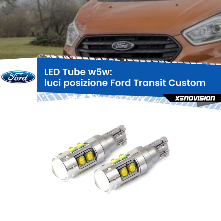 0 Luci posizione LED W5W Ford Transit Custom 2012-2022 W5W Tube <strong>Luci posizione LED 6000k per Ford Transit Custom</strong> 2012-2022. Lampadine <strong>W5W</strong> canbus modello Tube, luce bianco lunare, lunga durata e compatibilità.