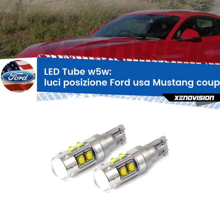 0 Luci posizione LED W5W Ford usa Mustang coupe 2014-2016 W5W Tube <strong>Luci posizione LED 6000k per Ford usa Mustang coupe</strong> 2014-2016. Lampadine <strong>W5W</strong> canbus modello Tube, luce bianco lunare, lunga durata e compatibilità.