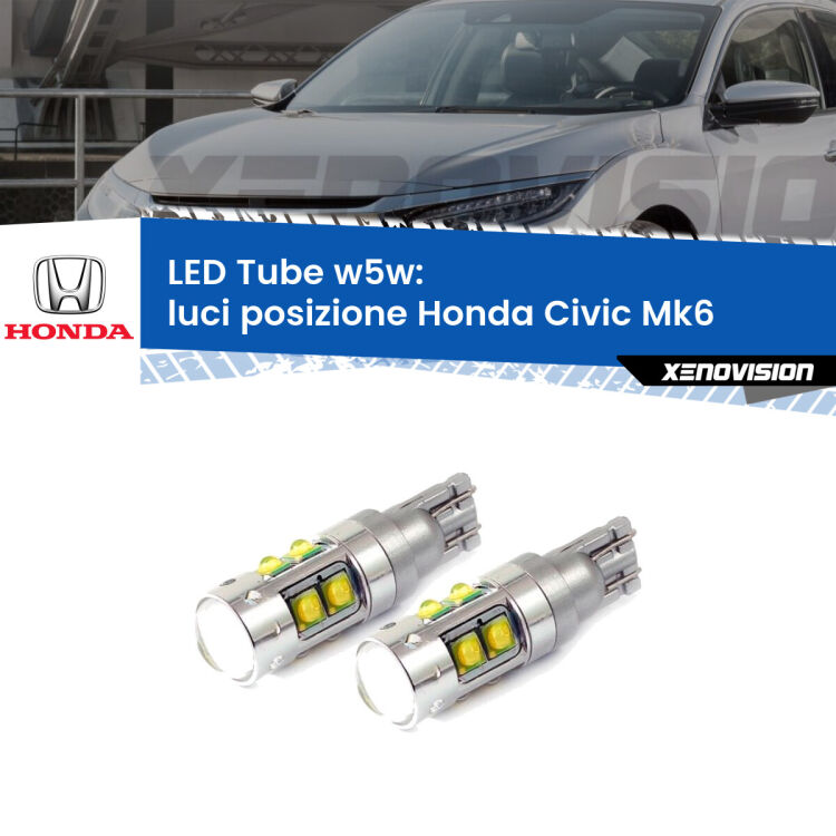 0 Luci posizione LED W5W Honda Civic Mk6 1995-1999 W5W Tube <strong>Luci posizione LED 6000k per Honda Civic</strong> Mk6 1995-1999. Lampadine <strong>W5W</strong> canbus modello Tube, luce bianco lunare, lunga durata e compatibilità.