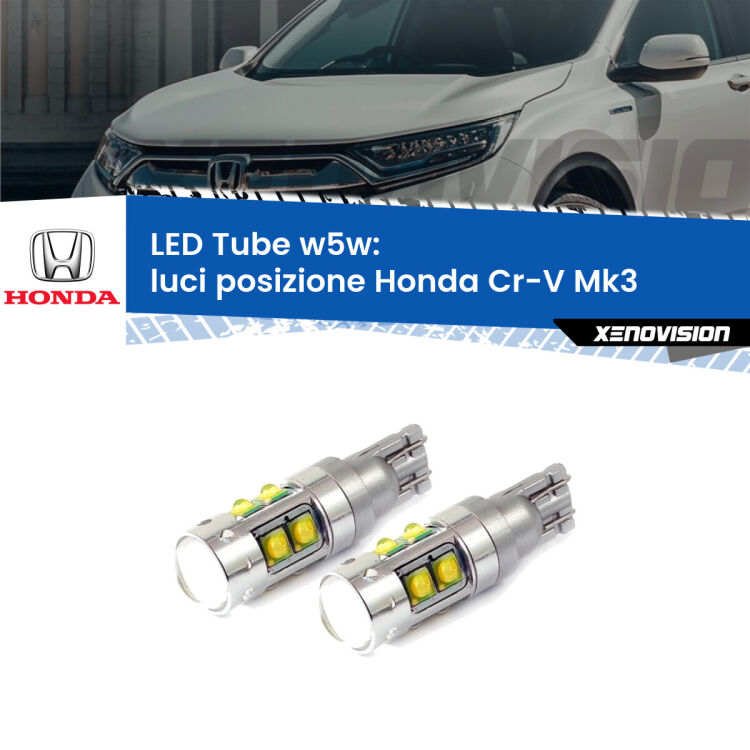0 Luci posizione LED W5W Honda Cr-V Mk3 2006-2010 W5W Tube <strong>Luci posizione LED 6000k per Honda Cr-V</strong> Mk3 2006-2010. Lampadine <strong>W5W</strong> canbus modello Tube, luce bianco lunare, lunga durata e compatibilità.