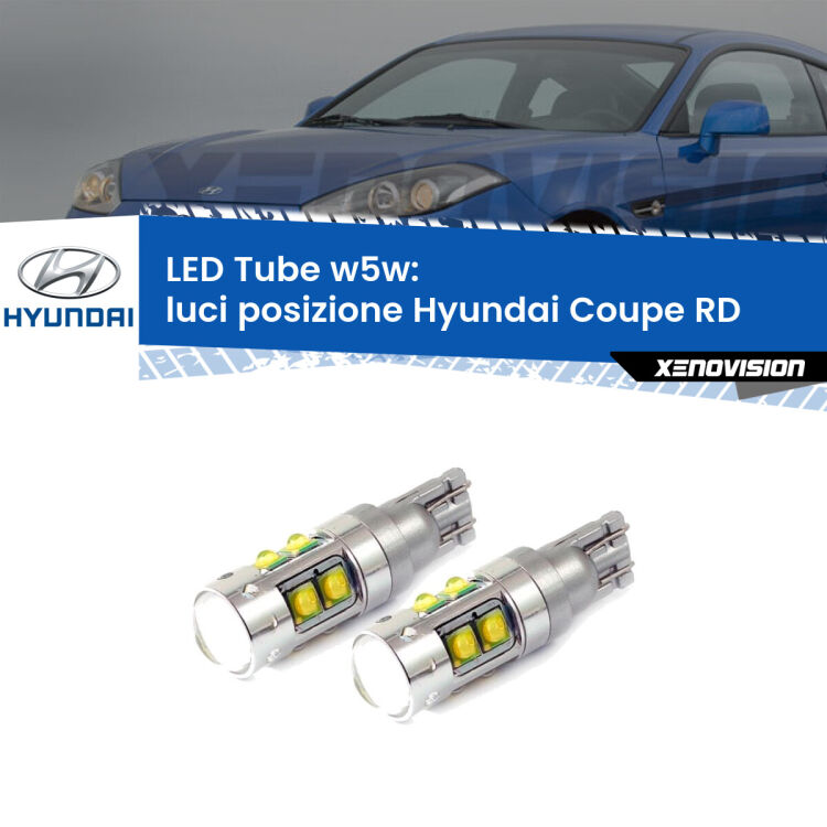 0 Luci posizione LED W5W Hyundai Coupe RD 1996-2002 W5W Tube <strong>Luci posizione LED 6000k per Hyundai Coupe</strong> RD 1996-2002. Lampadine <strong>W5W</strong> canbus modello Tube, luce bianco lunare, lunga durata e compatibilità.