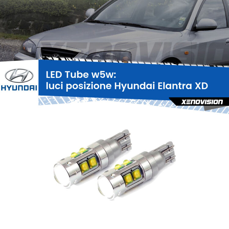 0 Luci posizione LED W5W Hyundai Elantra XD 2000-2006 W5W Tube <strong>Luci posizione LED 6000k per Hyundai Elantra</strong> XD 2000-2006. Lampadine <strong>W5W</strong> canbus modello Tube, luce bianco lunare, lunga durata e compatibilità.