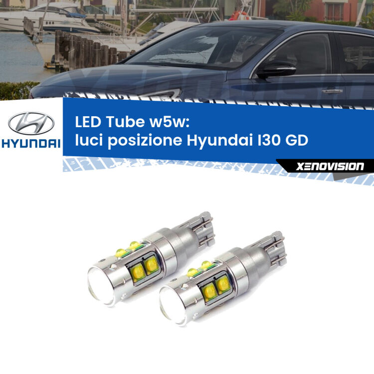 0 Luci posizione LED W5W Hyundai I30 GD 2011-2017 W5W Tube <strong>Luci posizione LED 6000k per Hyundai I30</strong> GD 2011-2017. Lampadine <strong>W5W</strong> canbus modello Tube, luce bianco lunare, lunga durata e compatibilità.