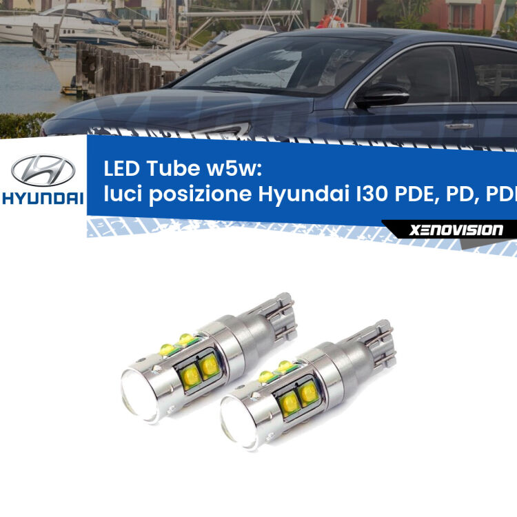 0 Luci posizione LED W5W Hyundai I30 PDE, PD, PDEN 2016in poi W5W Tube <strong>Luci posizione LED 6000k per Hyundai I30</strong> PDE, PD, PDEN 2016in poi. Lampadine <strong>W5W</strong> canbus modello Tube, luce bianco lunare, lunga durata e compatibilità.