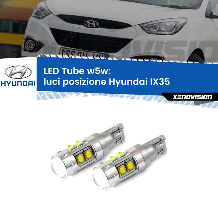 0 Luci posizione LED W5W Hyundai IX35  2009-2013 W5W Tube <strong>Luci posizione LED 6000k per Hyundai IX35</strong>  2009-2013. Lampadine <strong>W5W</strong> canbus modello Tube, luce bianco lunare, lunga durata e compatibilità.
