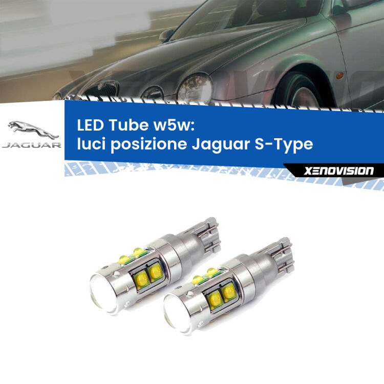 0 Luci posizione LED W5W Jaguar S-Type  1999-2007 W5W Tube <strong>Luci posizione LED 6000k per Jaguar S-Type</strong>  1999-2007. Lampadine <strong>W5W</strong> canbus modello Tube, luce bianco lunare, lunga durata e compatibilità.