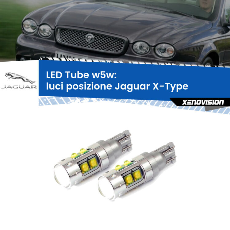 0 Luci posizione LED W5W Jaguar X-Type  2001-2009 W5W Tube <strong>Luci posizione LED 6000k per Jaguar X-Type</strong>  2001-2009. Lampadine <strong>W5W</strong> canbus modello Tube, luce bianco lunare, lunga durata e compatibilità.