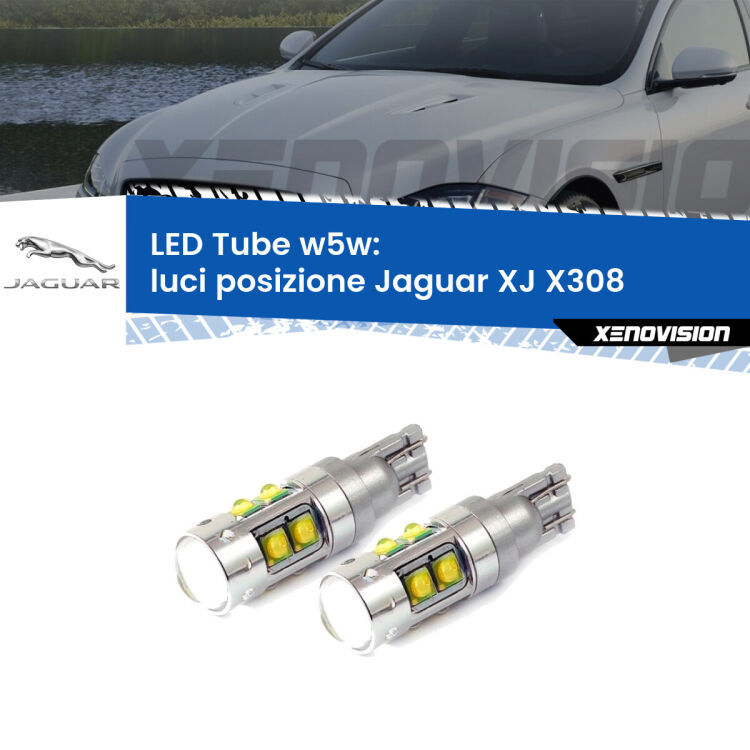 0 Luci posizione LED W5W Jaguar XJ X308 1997-2003 W5W Tube <strong>Luci posizione LED 6000k per Jaguar XJ</strong> X308 1997-2003. Lampadine <strong>W5W</strong> canbus modello Tube, luce bianco lunare, lunga durata e compatibilità.