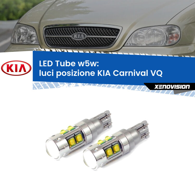 0 Luci posizione LED W5W KIA Carnival VQ 2005-2013 W5W Tube <strong>Luci posizione LED 6000k per KIA Carnival</strong> VQ 2005-2013. Lampadine <strong>W5W</strong> canbus modello Tube, luce bianco lunare, lunga durata e compatibilità.