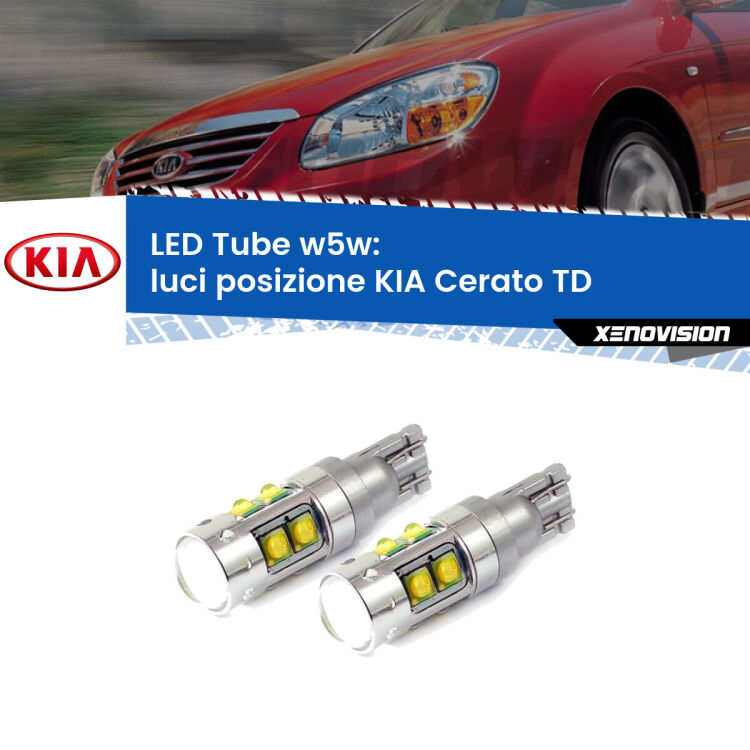 0 Luci posizione LED W5W KIA Cerato TD 2008-2011 W5W Tube <strong>Luci posizione LED 6000k per KIA Cerato</strong> TD 2008-2011. Lampadine <strong>W5W</strong> canbus modello Tube, luce bianco lunare, lunga durata e compatibilità.