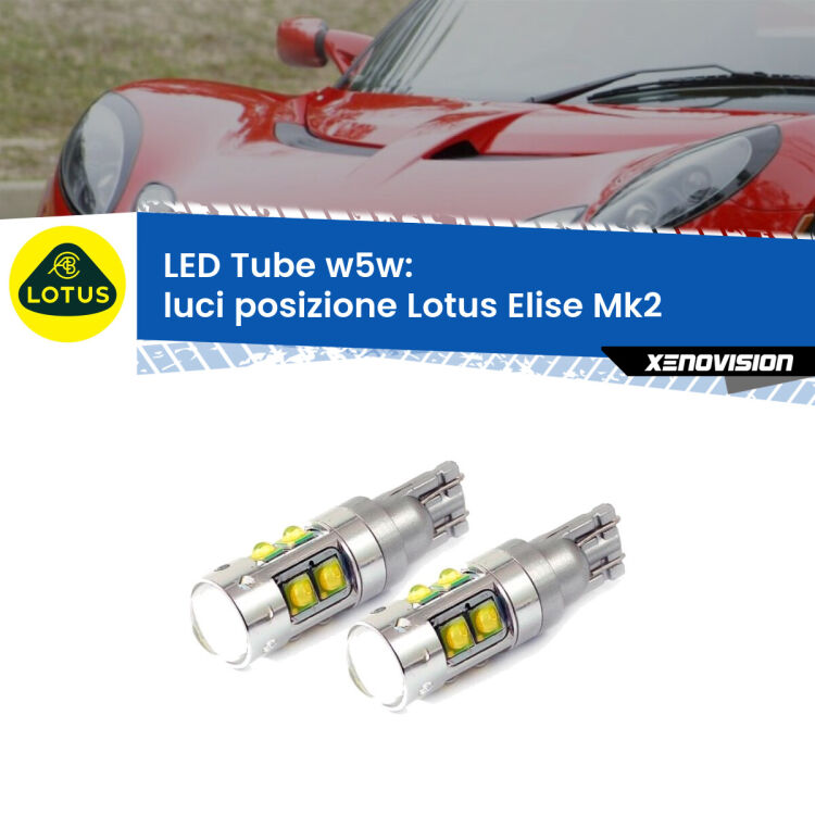0 Luci posizione LED W5W Lotus Elise Mk2 2000-2009 W5W Tube <strong>Luci posizione LED 6000k per Lotus Elise</strong> Mk2 2000-2009. Lampadine <strong>W5W</strong> canbus modello Tube, luce bianco lunare, lunga durata e compatibilità.